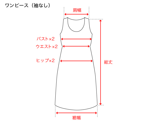 ワンピース(袖なし)のサイズガイド