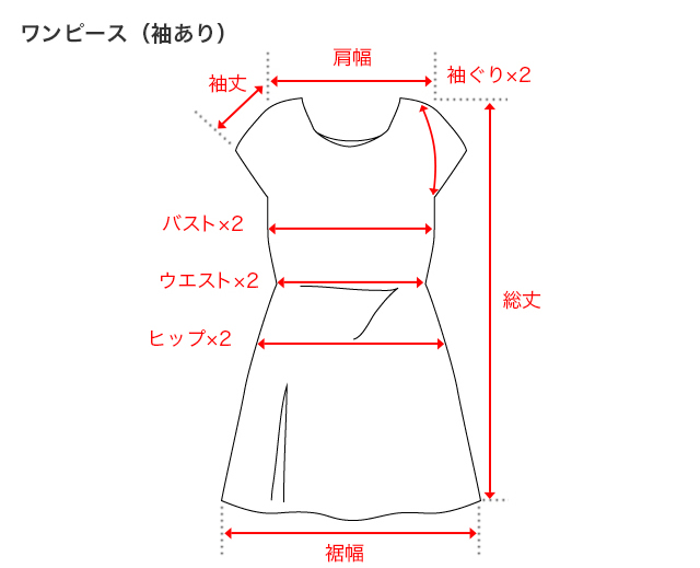 ワンピース(袖あり)のサイズガイド